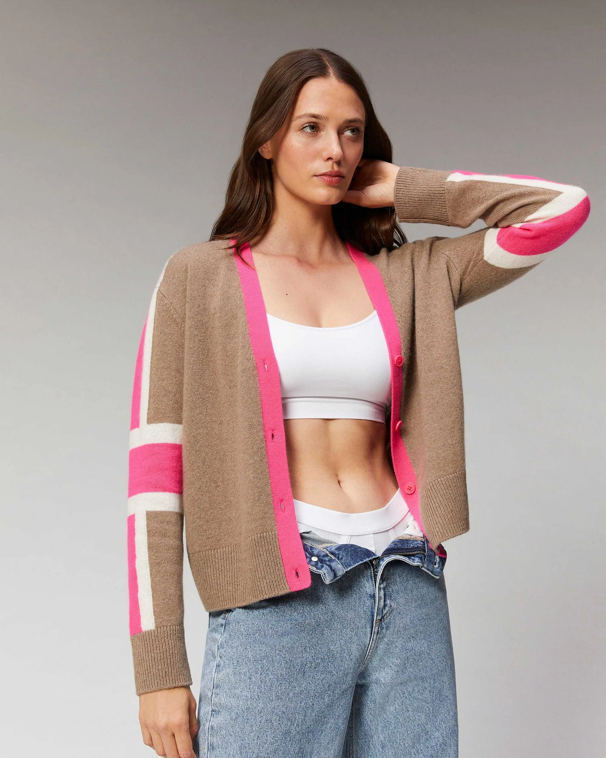 Pull Cardigan Manches Tricolore Leger*FROM FUTURE Hot