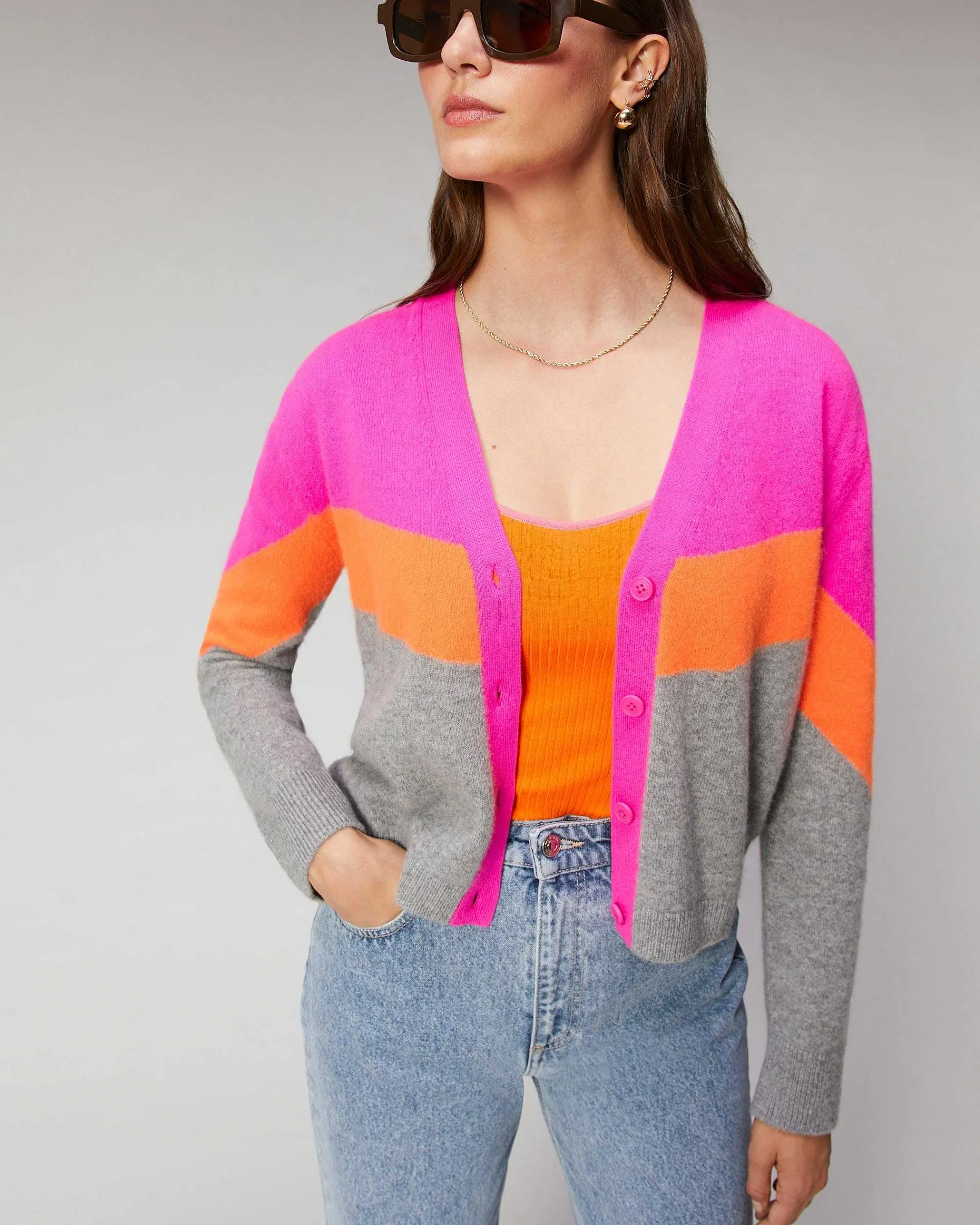 Pull Cardigan Tricolore Leger*FROM FUTURE Clearance