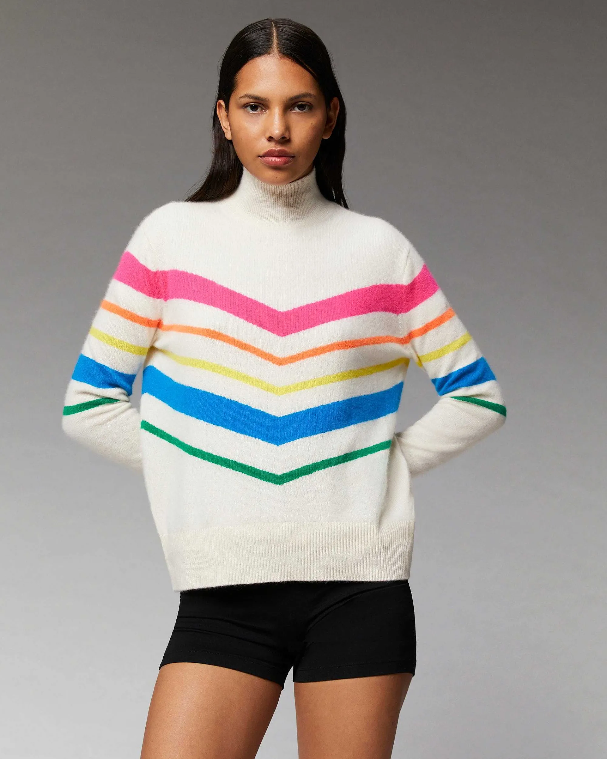 Pull Col Montant Bandes Multicolore Leger*FROM FUTURE Hot