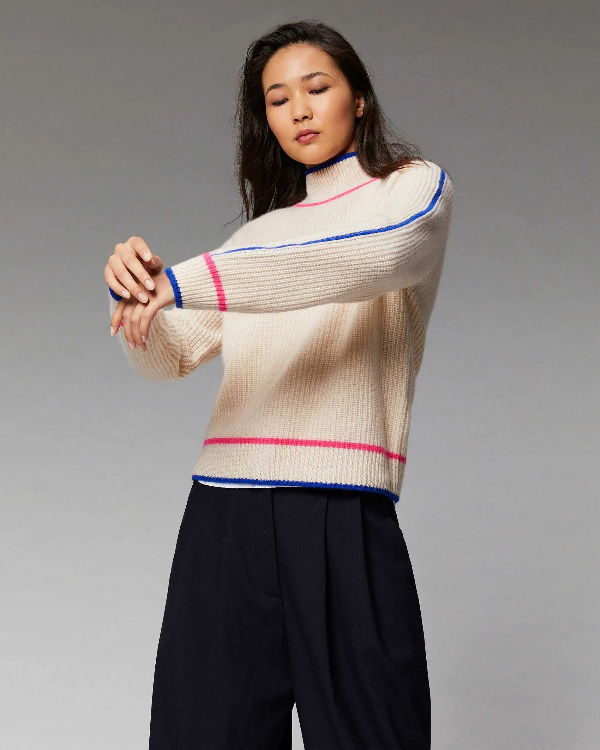 Pull Col Montant Tricolore Maille Perlee*FROM FUTURE New