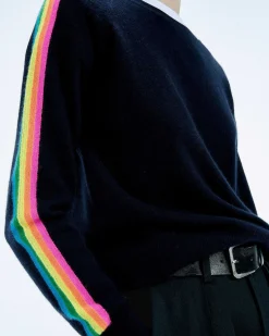 Pull Col Rond Bande Multicolore Aux Manches*FROM FUTURE