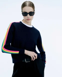 Pull Col Rond Bande Multicolore Aux Manches*FROM FUTURE Hot