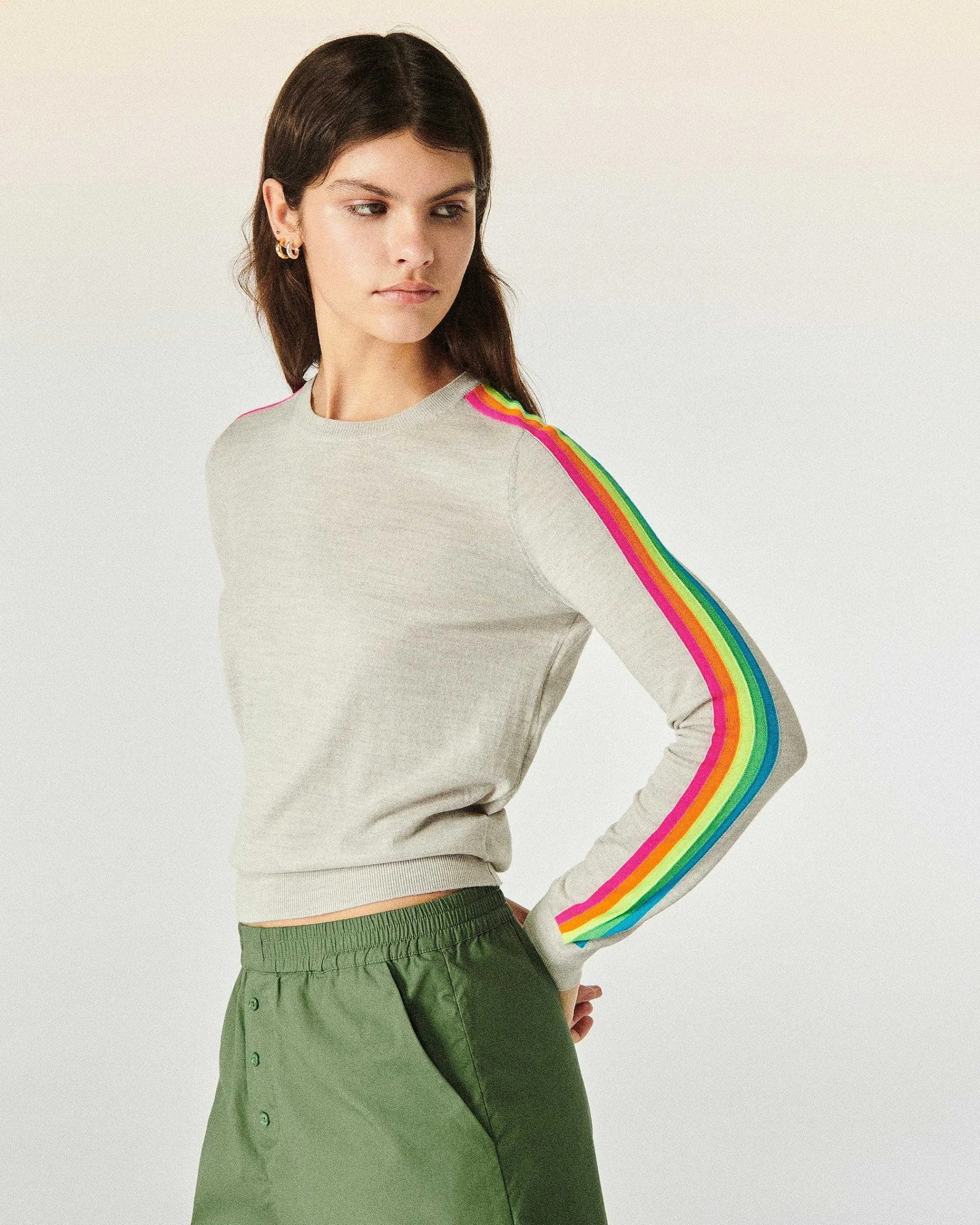 Pull Col Rond Bande Multicolore Aux Manches*FROM FUTURE Outlet