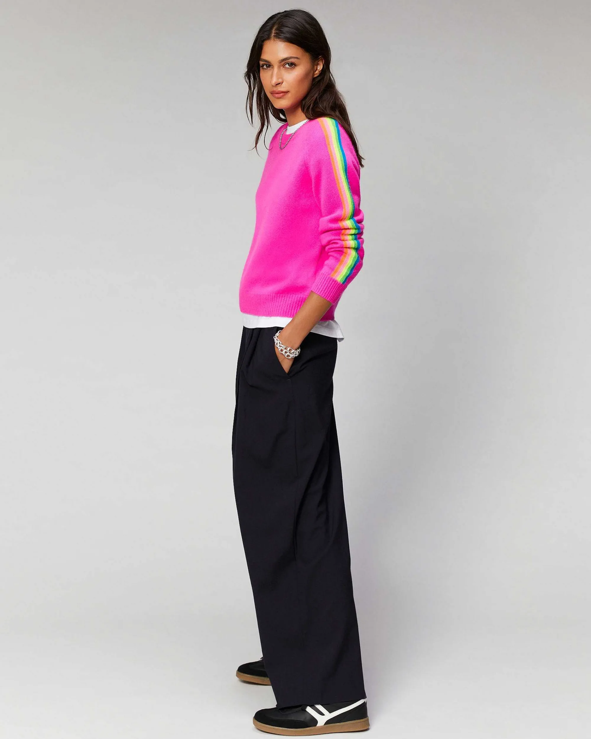 Pull Col Rond Bandes Manches Multicolore*FROM FUTURE