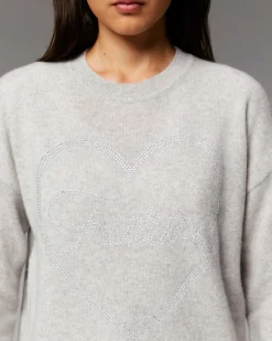 Pull Col Rond Strass Coeur Leger*FROM FUTURE