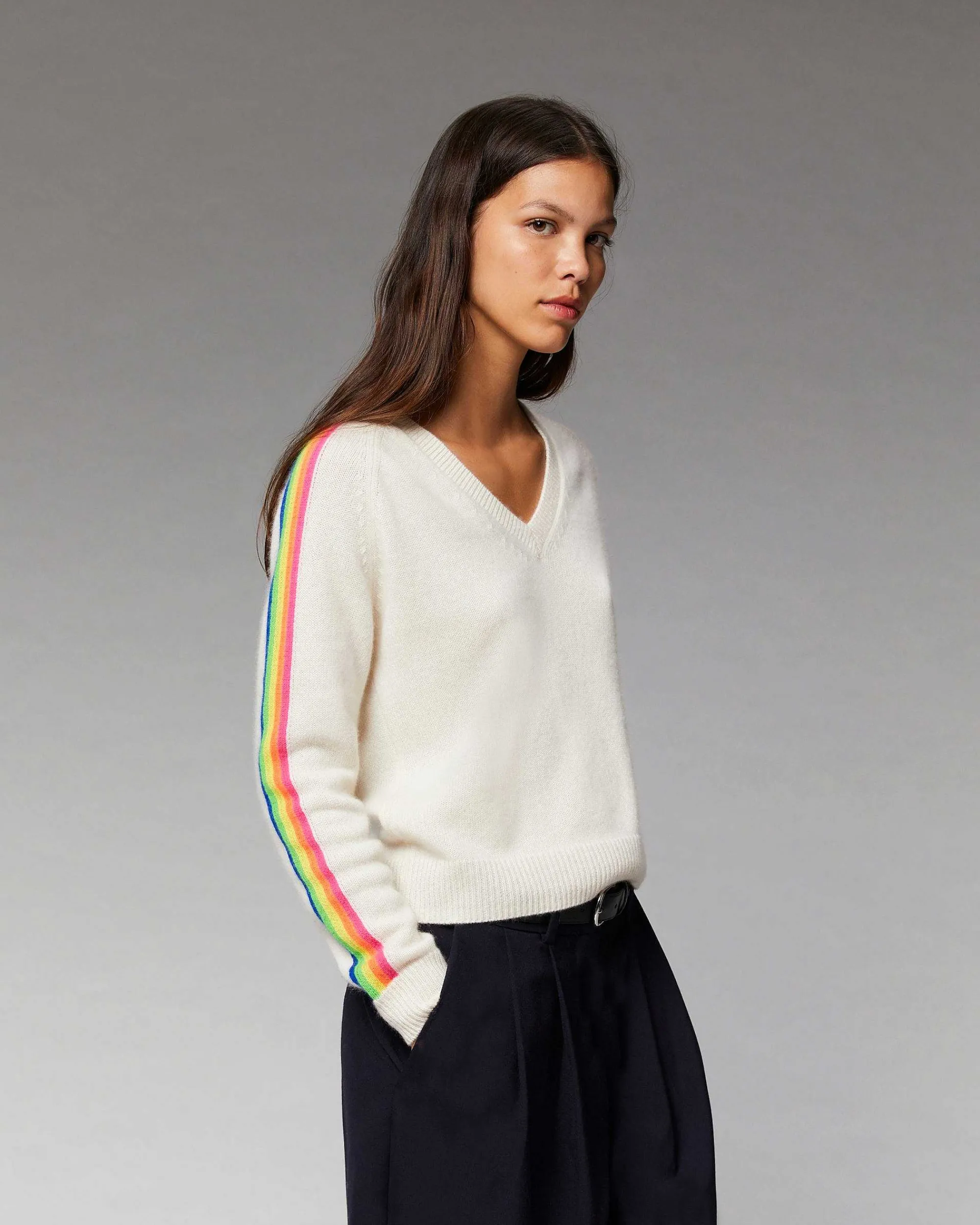 Pull Col V Bandes Manches Multicolore*FROM FUTURE New