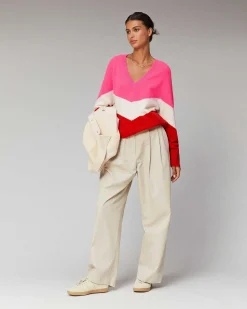 Pull Col V Bandes Tricolore Leger*FROM FUTURE New