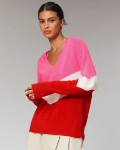 Pull Col V Bandes Tricolore Leger*FROM FUTURE Clearance