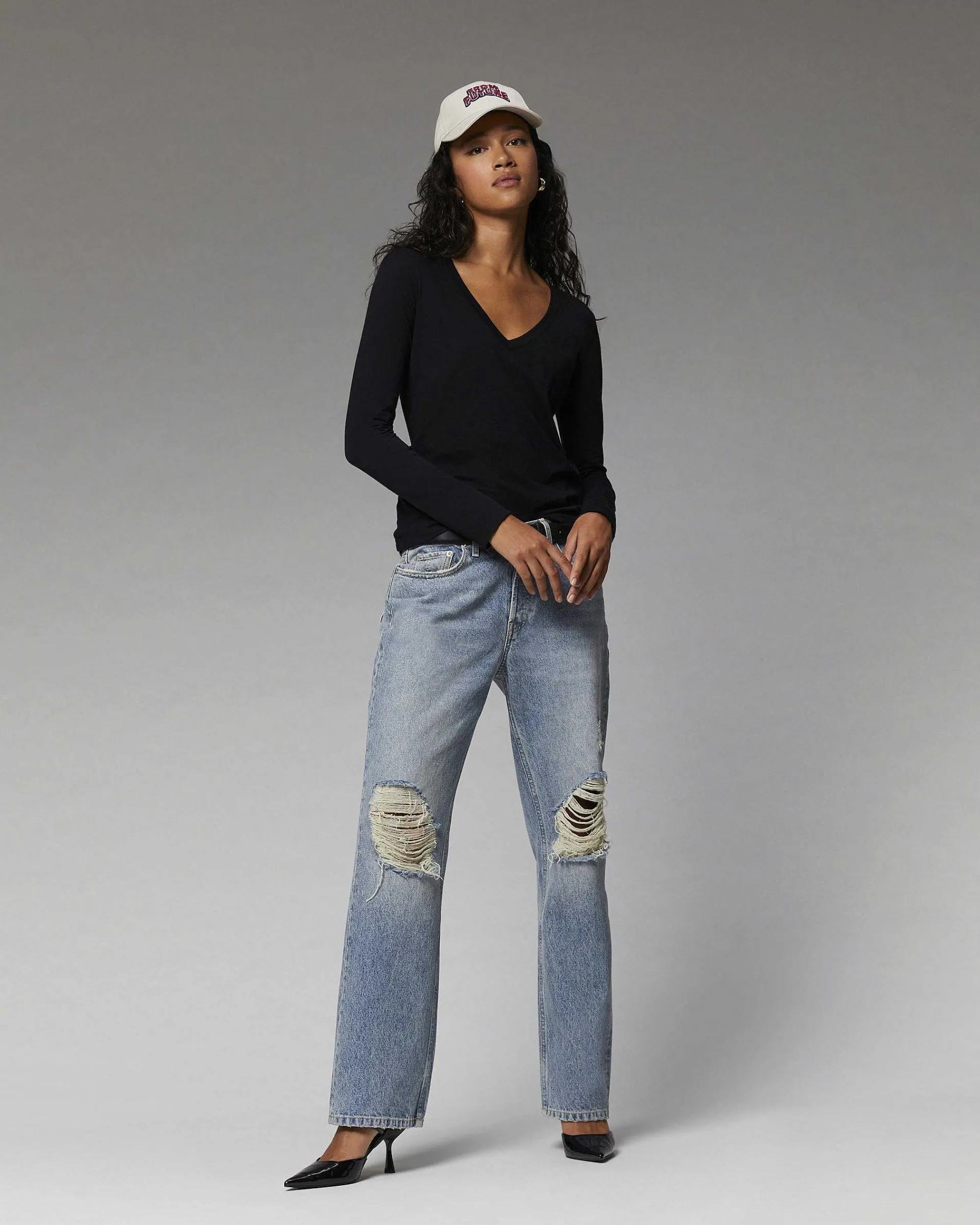 T-Shirt Col V Manches Longues Basique*FROM FUTURE New